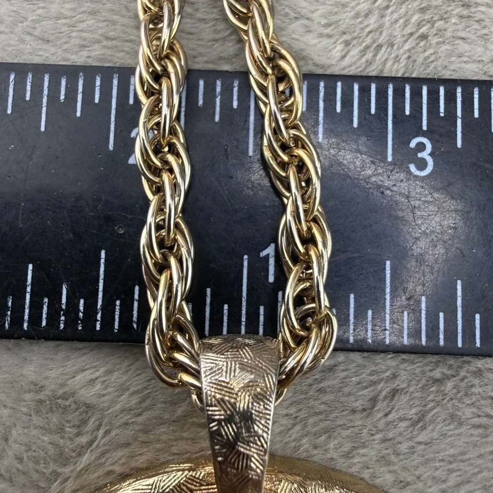 Vintage Estate Mirror Necklace Gold Tone Enamel Reversible 32